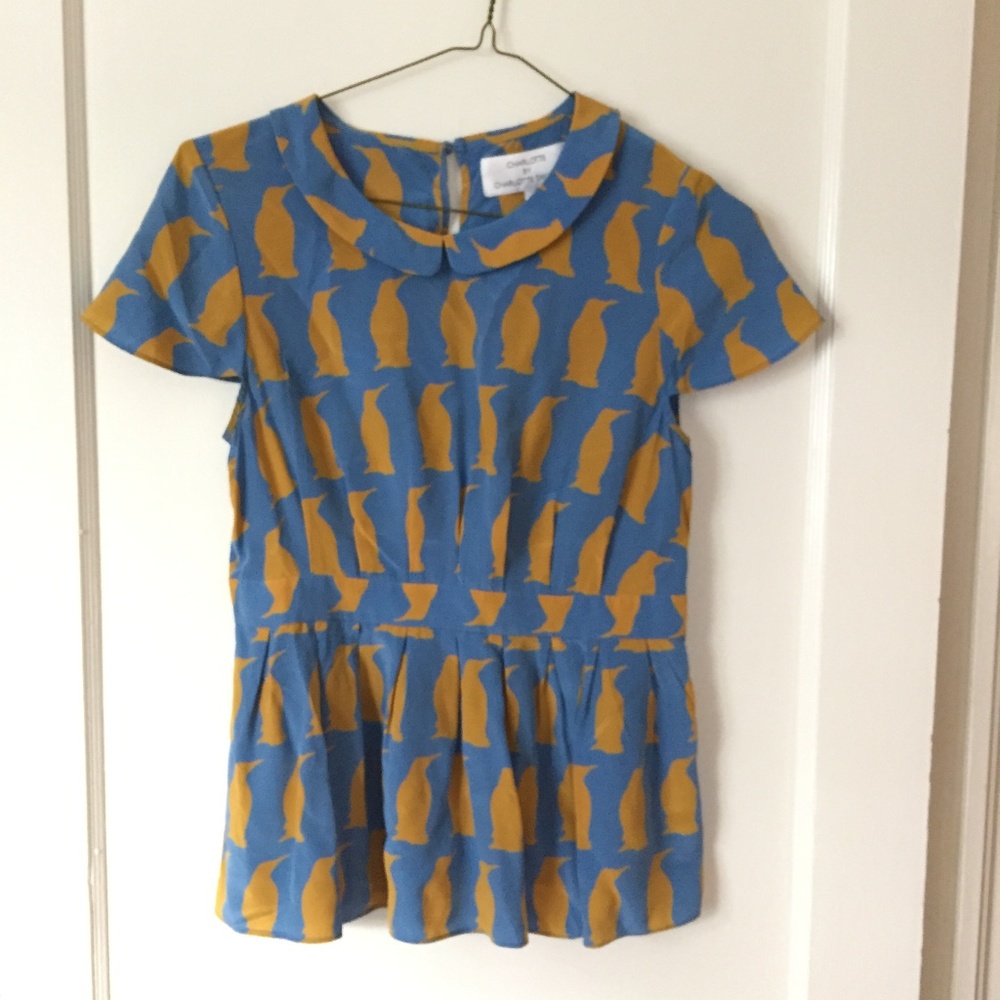 Anthropologie silk penguin blouse Charlotte Taylor